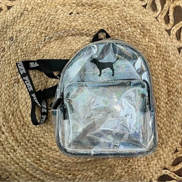 Victoria's Secret PINK Clear Mini Backpack with Dog Logo and Holographic Sparkle - Picture 1 of 10